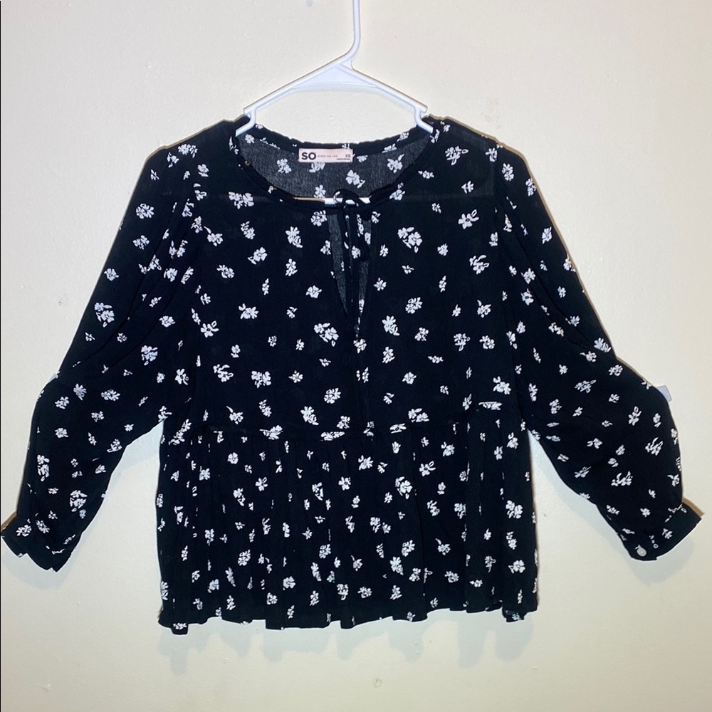 SO Black and White Butterfly Blouse with Peplum